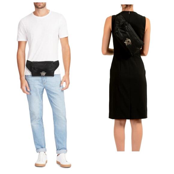 NWT Versace La Medusa Pallazo Black Nylon Fanny Pack Bum Belt Sling Bag $900 - Picture 4 of 13